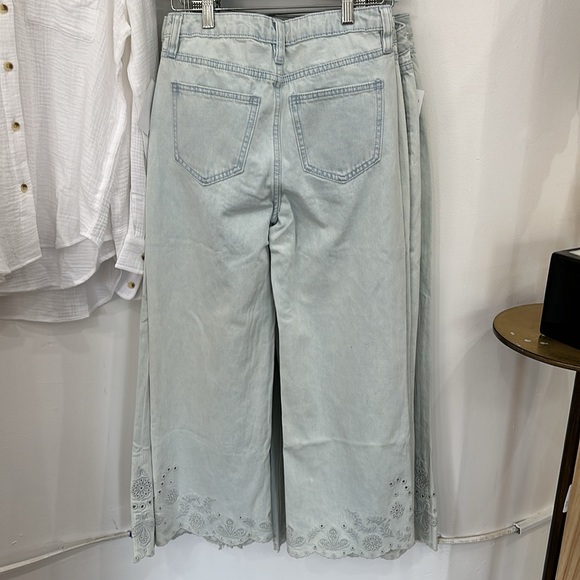 Driftwood Charlee Eyelet Wide Leg Jeans Cropped High Rise NWT Free People - Picture 8 of 8